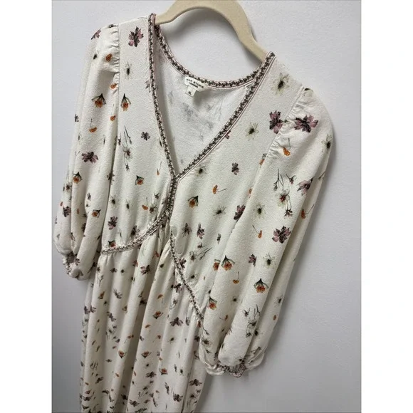 Max Studio London Boho Peasant Maxi Dress Wild Flowers Size Womens XL - Picture 2 of 11